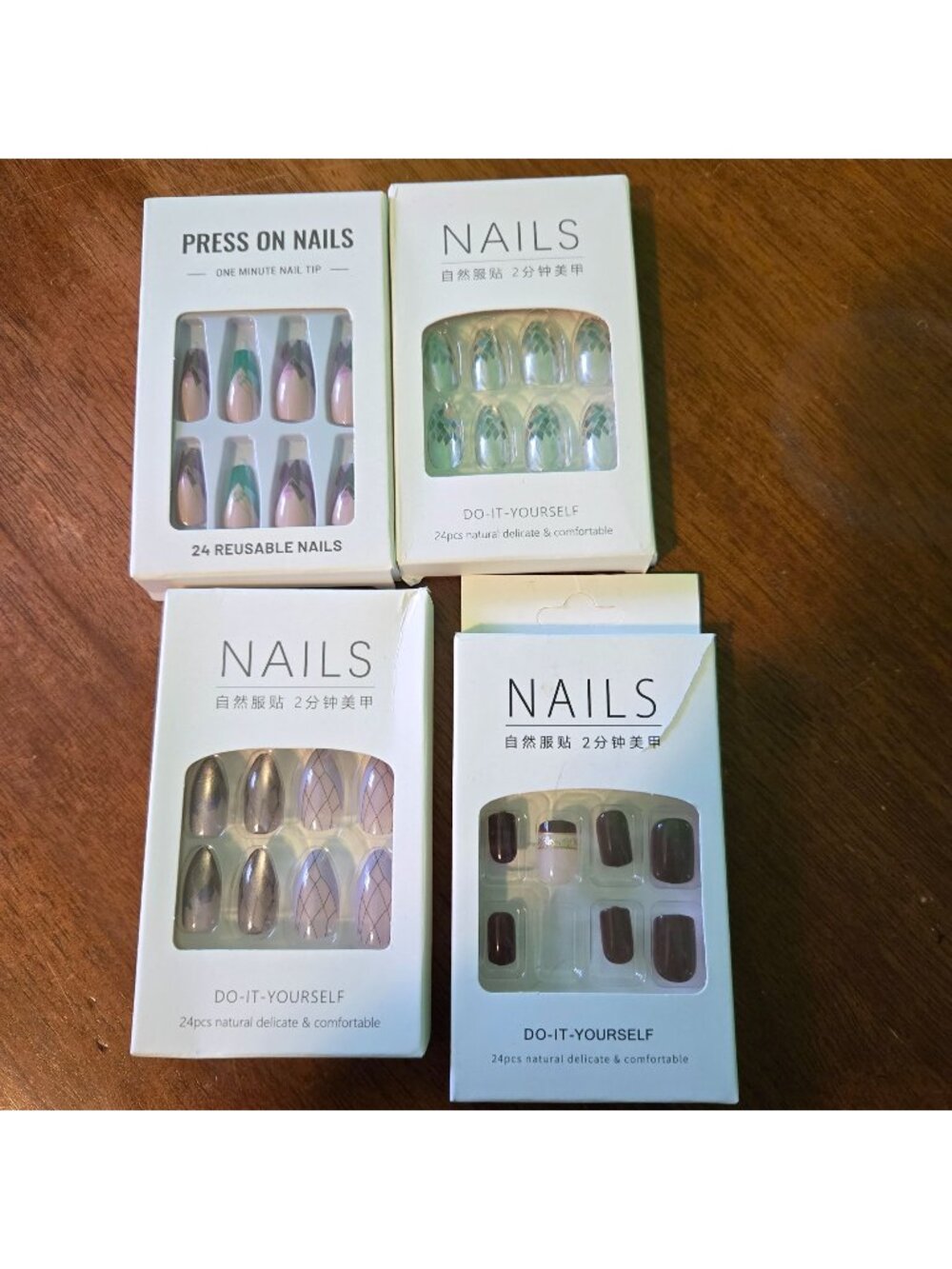 Press-on Nails 24pc Reusable  Set With Elegant Designs Lot